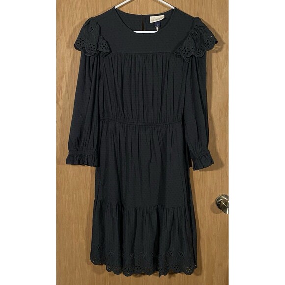 Universal Threads Black Dress Eyelet Ruffles Tiered Peasant Prairie Boho Sz Med - Picture 1 of 8